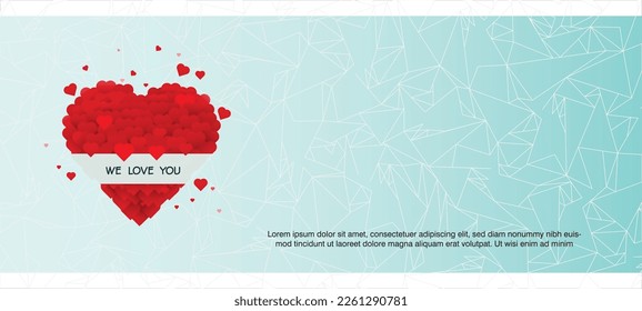 Forma del Corazón Rojo llena de corazones aislados en fondo azul claro, ilustración vectorial. patrón disperso en el fondo