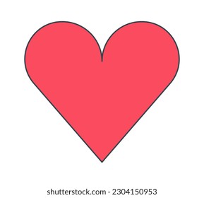Red heart shape flat line color isolated vector object. Like button. Romance Valentine day. Editable clip art image on white background. Simple outline cartoon spot illustration for web design