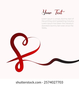 A red heart shape formed by elegant, curved lines on a white background. A black curve complements the design. Space for Your Text. Simple, romantic style.	
