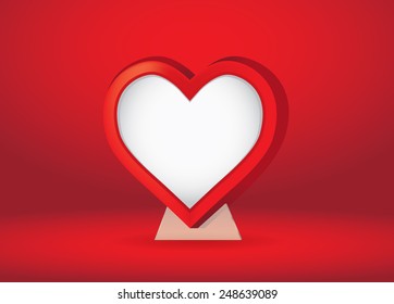 Red heart shape frame place on red floor