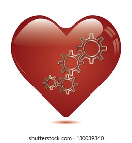 Red heart shape with gears inside .vector