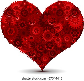 Red heart shape with gears inside