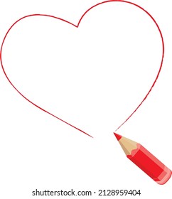 Red heart shape hand drawn with colored pencil. Vector icon.
