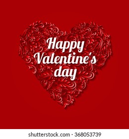 Red Heart shape with hand drawn ornament inside. Love symbol