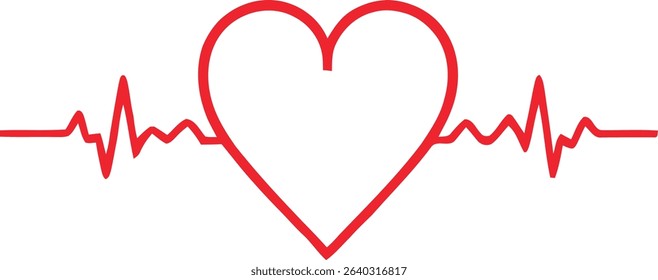 Red heart shape with a heartbeat line, isolated on a white background.