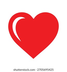 Icono rojo de la forma del corazón con el estilo plano del realce blanco de la reflexión
