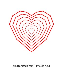 Red heart shape isolated on white background, vector illustration.