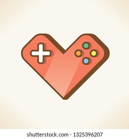 Red heart shape joystick or gamepad. Concepts: love for video games, flirting, Valentines day card, controlling heart diceases, fitness, healthy lifestyle, aerobic exercise, cardiology medicine etc.