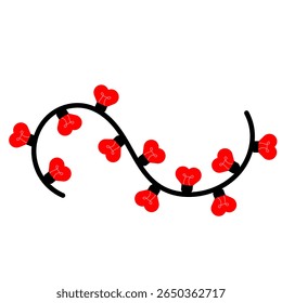 Red heart shape lamp bulb. Romantic cute lamp red pink colour clip art cartoon style. Valentine lamp bulb with black string vector illustration
