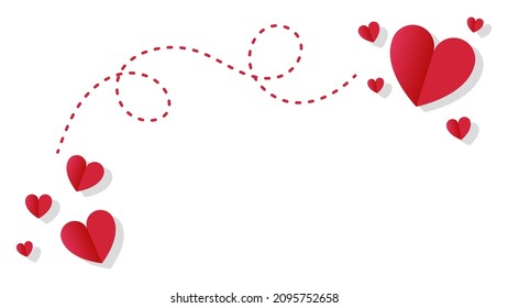 red heart shape with line on white background with copy space 