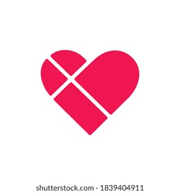 Red heart shape logo design, abstract love symbol