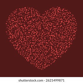 Forma de corazón rojo hecha de partículas brillantes sobre fondo oscuro que simbolizan el amor, el romance, la pasión y la celebración del Día de San Valentín.