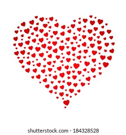The red heart shape made out of small heart pictograms / the heart composition / The heart