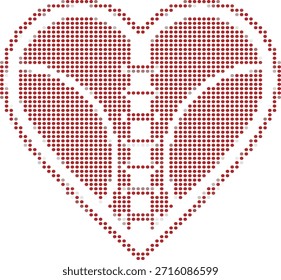 Red heart shape made of small dots with medical symbol inside health and love concept