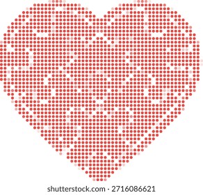 Red heart shape made of small dots on white background