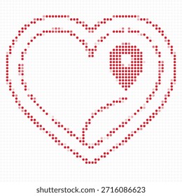 Red heart shape made of small dots on white background