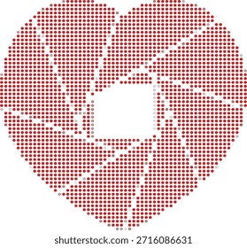red heart shape made of small dots on white background