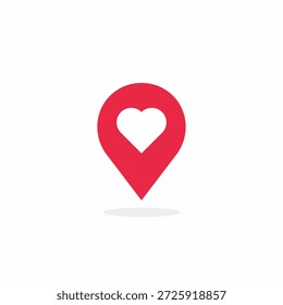 Icono rojo del pin del mapa de la forma del corazón para el amor y el romance. Símbolo de marcador de ubicación de Vector para App de citas, invitaciones de boda y navegación de San Valentín. Diseño plano aislado