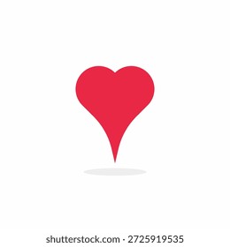 Icono rojo del perno del mapa de la forma del corazón aislado en blanco. Marcador de ubicación minimalista único para destinos románticos, mapas de bodas y aplicaciones de citas. Símbolo de navegación por Vector plano creativo