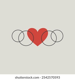Forma de corazón rojo en medio de círculos, ilustración de Vector