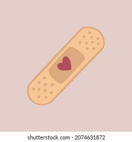 Red Heart Shape in the Middle of Adhesive Bandage Symbol Icon Design. Love Flat Vector Illustration.