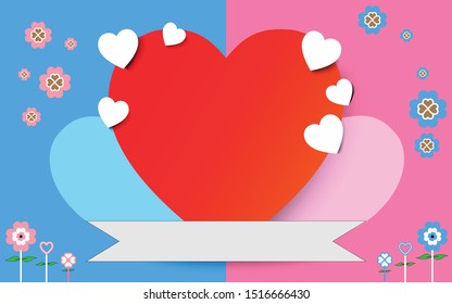 The red heart shape in the middle between the blue and pink background is adorned with flowers.  That looks romantic and cute at the same time  Hope it is an image that can harmonize two people.