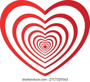 red heart shape with multiple concentric heart outlines Vector illustration