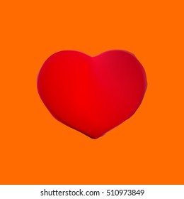 Red heart shape on orange background isolated