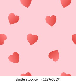 Red heart shape on sweet pink background. Beautiful seamless pattern design. Happy Valentine's day, Mother's day, love festive poster, wedding invitation, romantic greeting card, flyer, banner.