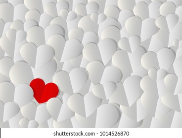 red heart shape on white and gray vector background, love and valentine day concept, find the true love and good relationship, space for text or message design