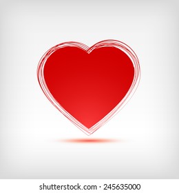 Red heart shape on white background. Vector illustration.
