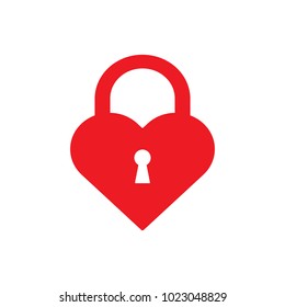 Red heart shape padlock with keyhole. Vector icon.
