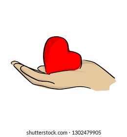 red heart shape in palm vector illustration 
