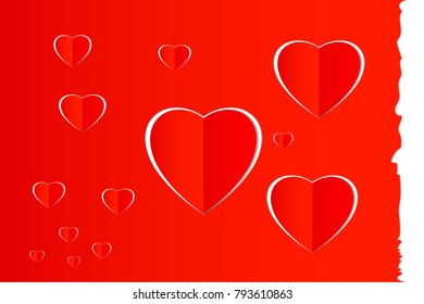 Red heart shape paper art on Valentine's day and for love concept with red paper backgrounds, vector art and illustration.