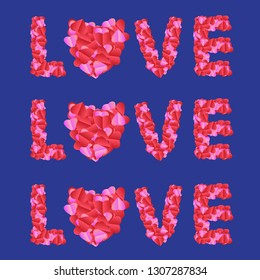 Red heart shape and pink write love With heart on a blue background Design elements for happy Valentine's Day Ready for greeting card design, banner, vector image - vector