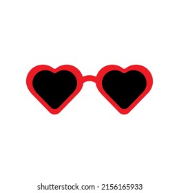 Red heart shape retro valentine's sunglasses isolated icon on white background. Vector illustration.