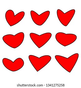 red heart shape set isolated on white background; various love symbol. vector illustration 