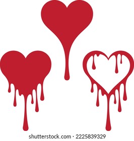 Forma de corazón rojo que se derrite con gotas.
