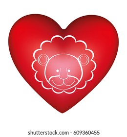red heart shape with silhouette face cute lion animal vector illustration
