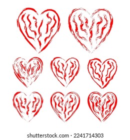 Red heart shape small brush strokes, design elements for Valentines day. Vector illustration