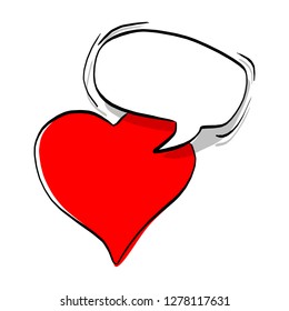 red heart shape with speech bubble vector illustration sketch doodle hand drawn with black lines isolated on white background