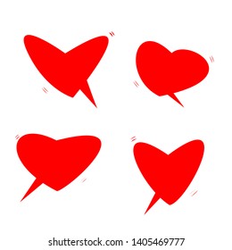 red heart shape speech bubbles set isolated on white background. vector illustration