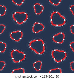 Red heart shape swim ring floating on water seamless pattern vector nautical symbol background