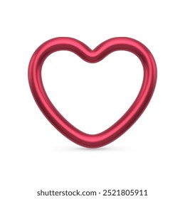 Símbolo rojo de la forma del corazón del amor Ilustración vectorial realista 3d. Decoración festiva brillante del árbol de navidad o Plantilla de diseño de lujo metálico de la fecha romántica de San Valentín