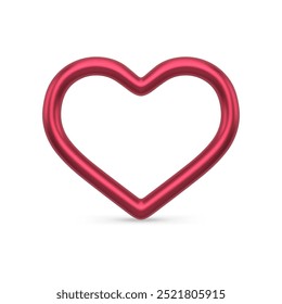 Red heart shape symbol of love realistic 3d vector illustration. Bright Christmas tree festive decor or Valentines romance date holiday metallic luxury design template