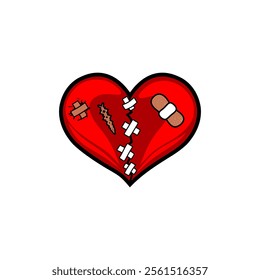 red heart shape that is broken and wounded vector illustration