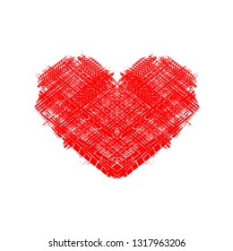 Red heart shape with tire track silhouettes isolated on white background