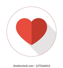 red heart shape with two tones colors with long shadow closed in the circle. vector format illustration.