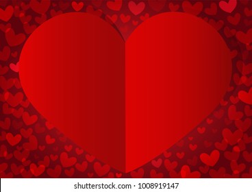 red heart shape vector background, love and valentine day concept, space for text or message design