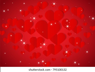red heart shape vector background, love and valentine day concept, space for text or message design